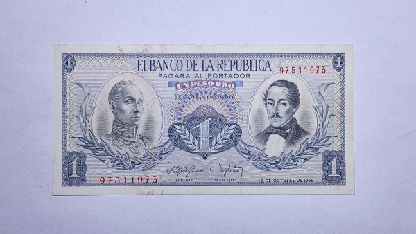 Cédula da Colombia - 1 Peso - 1959 - P404a - FE