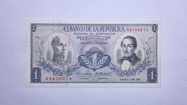 Cédula da Colombia - 1 Peso - 1961 - P404b - FE