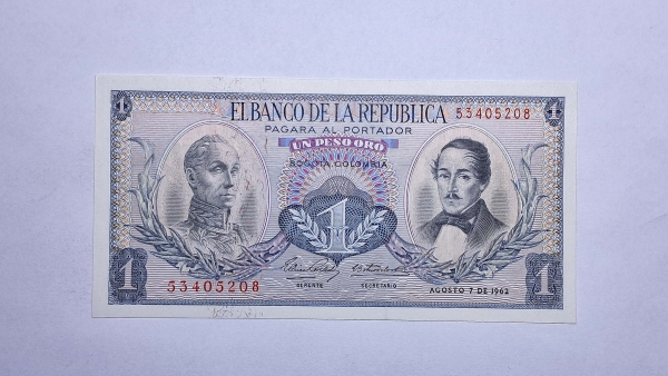 Cédula da Colombia - 1 Peso - 1962 - P404b - FE