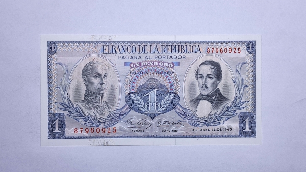 Cédula da Colombia - 1 Peso - 1963 - P404b - FE