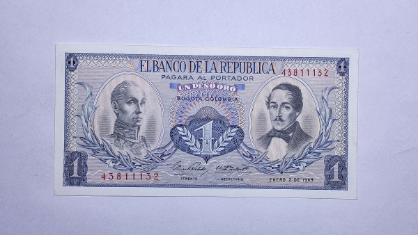 Cédula da Colombia - 1 Peso - 1969 - P404d - FE