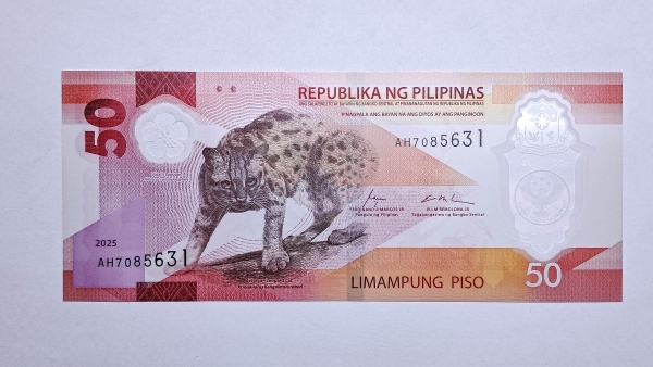 Cédula das Filipinas - 50 Piso - 2025 - Polimero Plastico - P237 - FE
