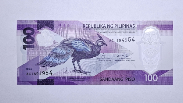 Cédula das Filipinas - 100 Piso - 2024 - Polimero Plastico - P238 - FE
