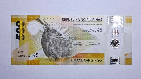 Cédula das Filipinas - 500 Piso - 2024 - Polimero Plastico - P240 - FE