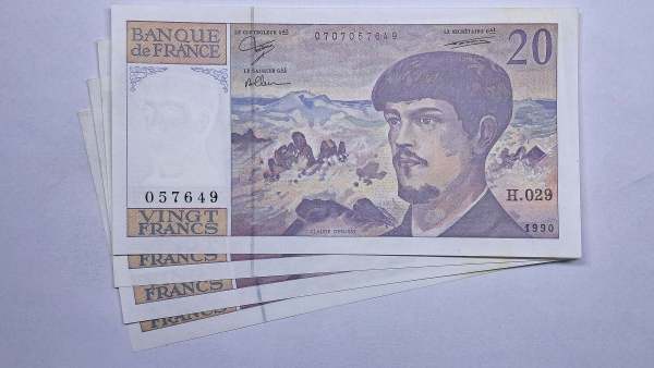 Cédula da França - 20 Francs - 1990 - 4 Cédulas - P151d - FE