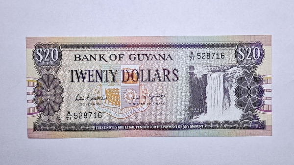 Cédula da Guiana - 20 Dolares - 1989 - assinatura 7 - P27 - FE