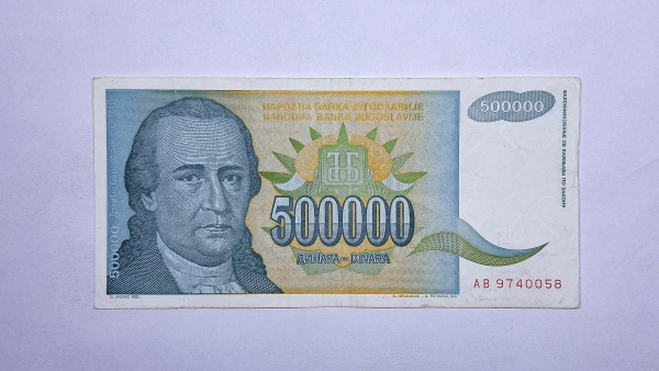 Cédula do Iugoslavia - 500.000 Dinara - 1993 - P131 - Soberba