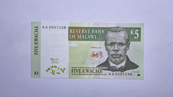 Cédula de Malawi - 5 Kwacha - 1997 - P36a - FE