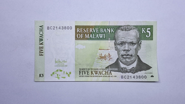 Cédula de Malawi - 5 Kwacha - 2005 - P36c - FE