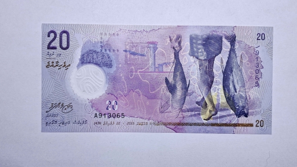 Cédula das Maldivas - 20 Rufiyaa - 2015 - Polimero Plastico - P27 - FE