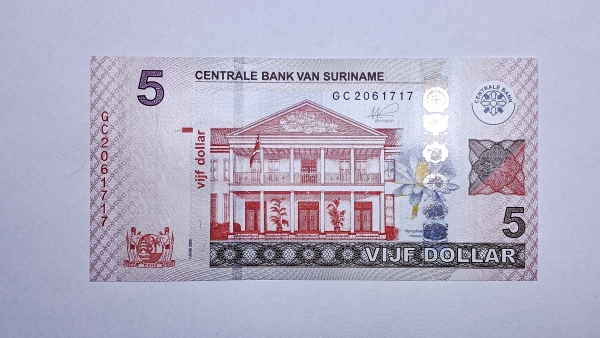 Cédula do Suriname - 5 Dollars - 2020 - P162c - FE