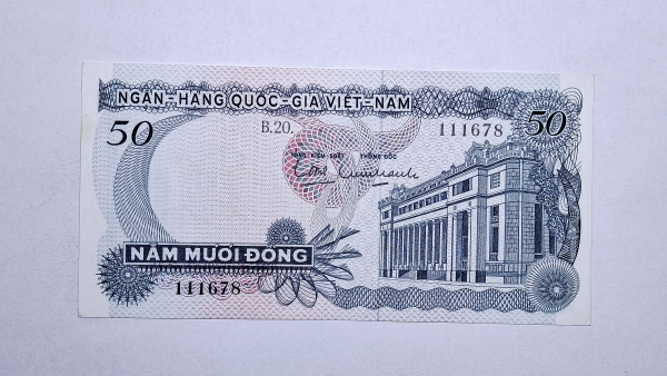 Cédula do Vietnam do Sul - 50 Dong - 1969 - P25 - FE