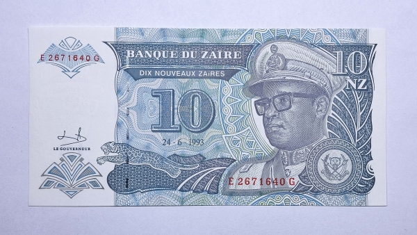 Cédula do Zaire - 10 Nouveaux Zaires - 1993 - P54 - FE