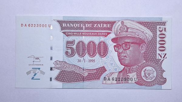Cédula do Zaire - 5000 Nouveaux Zaires - 1995 - P69 - FE