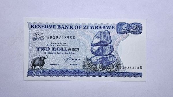 Cédula do Zimbabwe - 2 Dollars - 1983 - P1b - FE