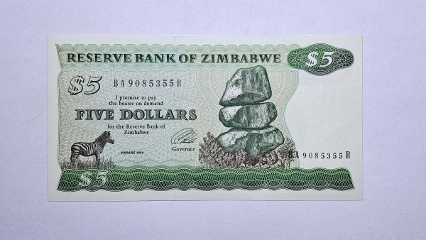 Cédula do Zimbabwe - 5 Dollars - 1994 - P2e - FE