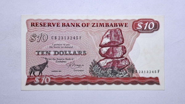 Cédula do Zimbabwe - 10 Dollars - 1983 - P3d - FE