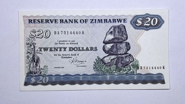 Cédula do Zimbabwe - 20 Dollars - 1983 - P4c - FE
