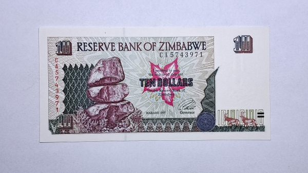 Cédula do Zimbabwe - 10 Dollars - 1997 - P6 - FE