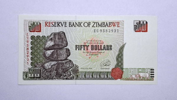 Cédula do Zimbabwe - 50 Dollars - 1994 - P8 - FE