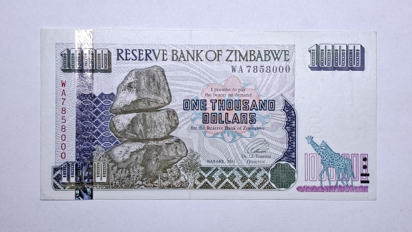 Cédula do Zimbabwe - 1000 Dollars - 2003 - P12 - FE