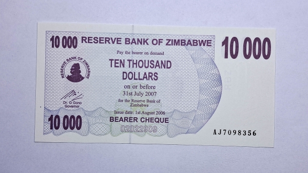 Cédula do Zimbabwe - 10000 Dollars - 2006 - Bearer Cheque - P46 - FE