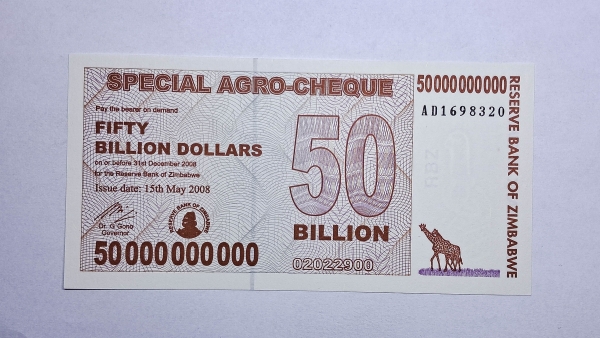 Cédula do Zimbabwe - 50 Billion Dollars - 2008 - Special Agro Cheque - P63 - FE