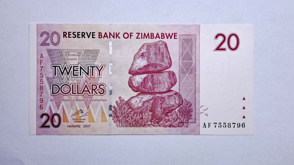 Cédula do Zimbabwe - 20 Dollars - 2007 (2008) - P68 - FE