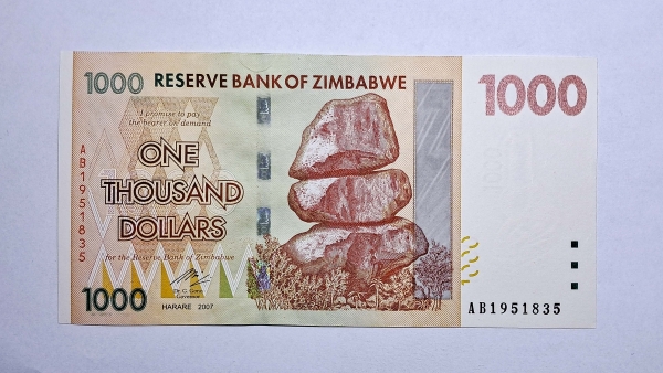 Cédula do Zimbabwe - 1000 Dollars - 2007 (2008) - P71 - FE