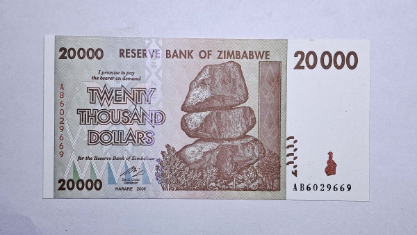Cédula do Zimbabwe - 20.000 Dollars - 2008 - P73 - FE