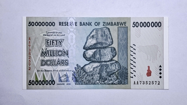 Cédula do Zimbabwe - 50.000.000 Dollars - 2008 - P79 - FE
