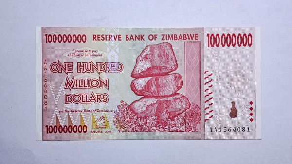 Cédula do Zimbabwe - 100.000.000 Dollars - 2008 - P80 - FE