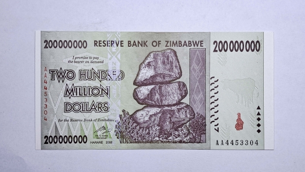 Cédula do Zimbabwe - 200.000.000 Dollars - 2008 - P81 - FE