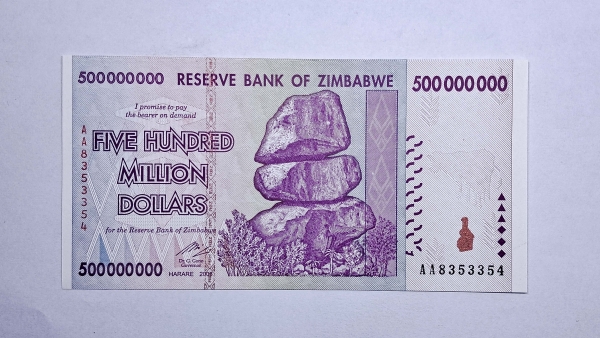 Cédula do Zimbabwe - 500.000.000 Dollars - 2008 - P82 - FE