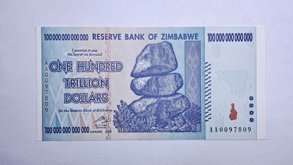 Cédula do Zimbabwe - 100 Trillion Dollars - 2008 - P91 - FE