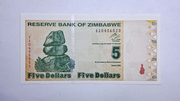 Cédula do Zimbabwe - 5 Dollars - 2009 - P93 - FE
