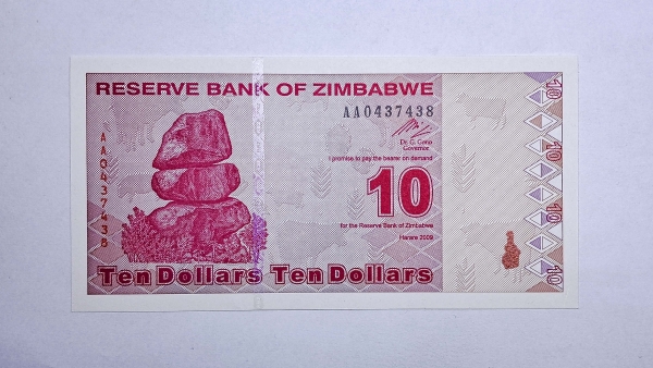 Cédula do Zimbabwe - 10 Dollars - 2009 - P94 - FE