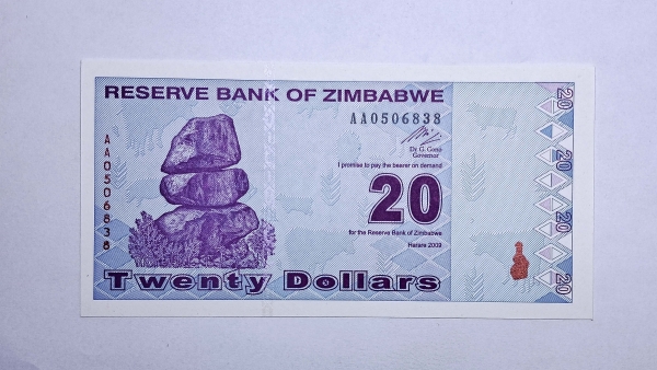 Cédula do Zimbabwe - 20 Dollars - 2009 - P95 - FE
