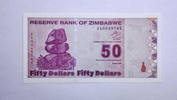 Cédula do Zimbabwe - 50 Dollars - 2009 - P96 - FE