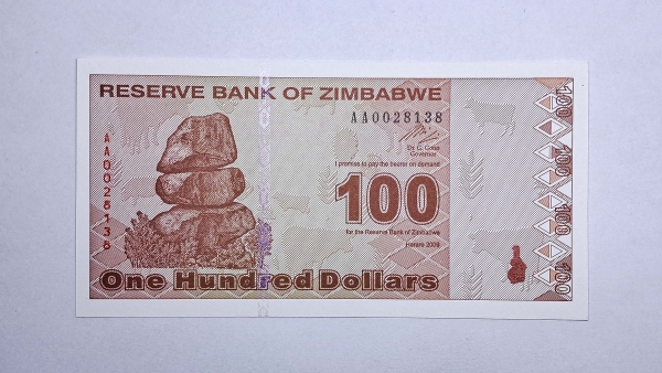 Cédula do Zimbabwe - 100 Dollars - 2009 - P97 - FE