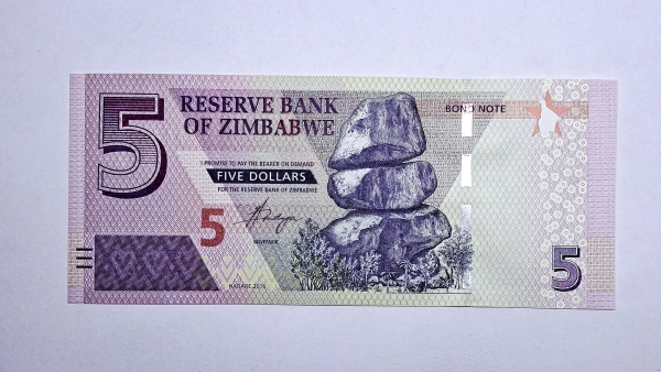 Cédula do Zimbabwe - 5 Dollars - 2016 - P100 - FE