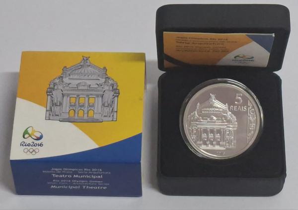 Joias . MOEDA DE PRATA COMEMORATIVA DAS OLÍMPIADAS DO BRASIL TEATRO MUNICIPAL 2015 - ...