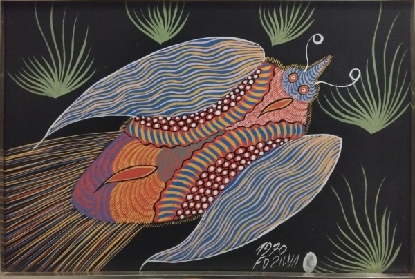 FRANCISCO DOMINGOS DA SILVA , ave , O.s.t. Datado de 1970. Assinado no cid. Mede 65 x 45 cm de alt com moldura 84 x 64 cm de alt