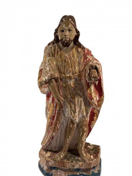 Imaginária de madeira policromada ,São João Batista. Olhos de vidro . Mede:.23 cm alt.(no estado)
