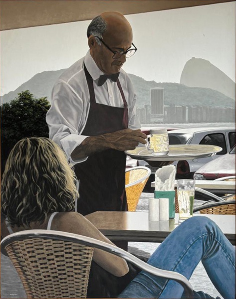 RENATO MEZIAT "Praia de Ipanema - ilhas Cagarras" O.s.t assinado no cid e no verso. Mede: 95 x 120 . Com moldura 112 x 137 cm