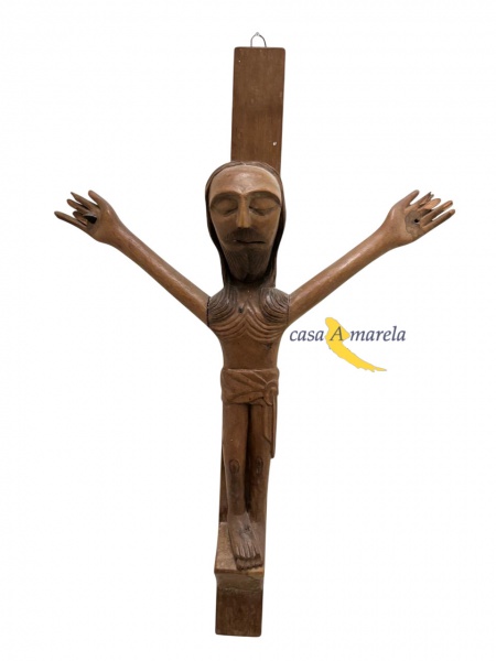 MESTRE DEZINHO ."Cruxifixo" .madeira entalhada .Mede: 64 cm alt .