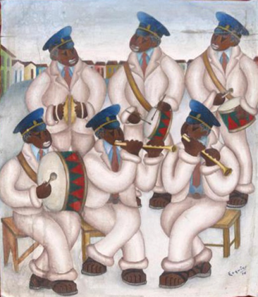 GEQUINS "GERSON DE OLIVEIRA QUINA. "Músicos" O.s.t. Assinado e datado de 76 cid . Mede 32 x 36 cm de alt (necessita restauro)