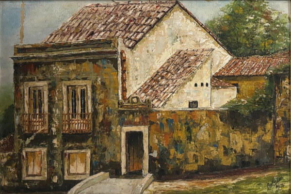 BELLUCCI " Casario "O.s.t . Assinado e datado de 76 no cid. Mede: 58 x 39 cm alt . (Necessita restauro)