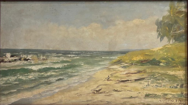 VIRGILIO TENORIO FILHO "Marinha " O.s.t Assinado e datado de 1955 (Marceio) no cid .Mede: 49 x 28 cm alt.