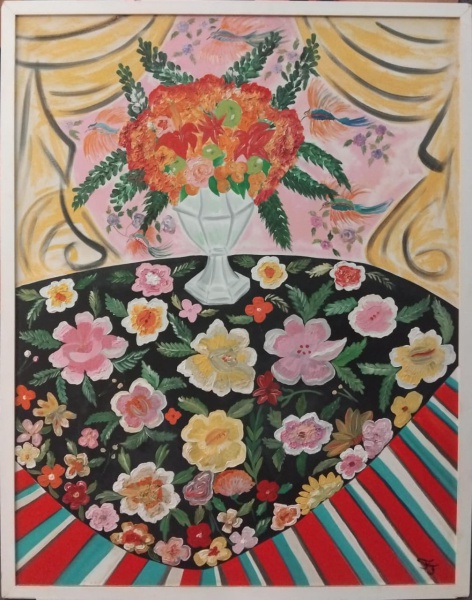 FERNANDA FREIRE Vaso de fores A.s.t. Assinado no cid. Mede: 70 x 90 cm